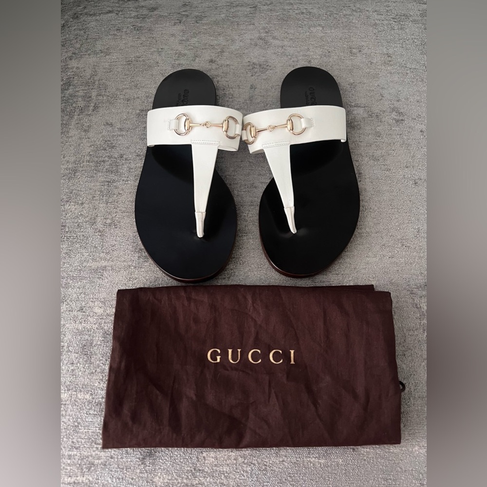 Gucci Horsebit Leather Sandals White